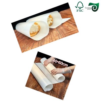 FSC 40gsm 50gsm Jumbo Roll Grease Proof Paper With Easy Slip Property Kit Sizes 3 5  7