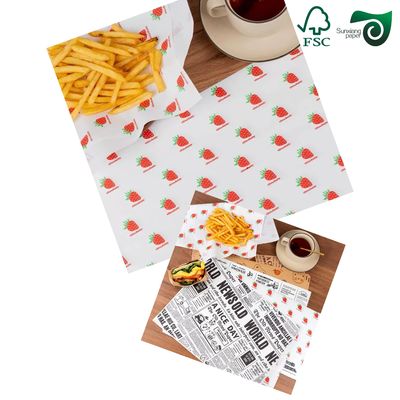 FSC 35gsm Food Grade White Greaseproof Paper  Food Basket Liners For Sandwiches