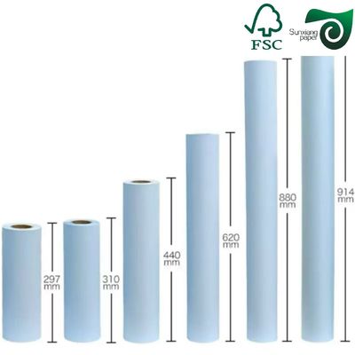 FSC 80gsm 24Inch 36Inch Woodfree Uncoated Paper  CAD Inkjet Plotter Paper Roll