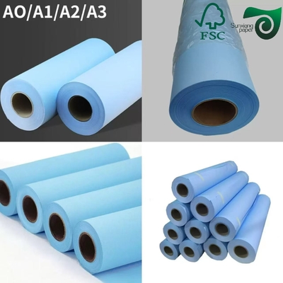 FSC 80gsm Wood Pulp Copy Paper Single Side Blue Engineering Bond Paper 36” 24”
