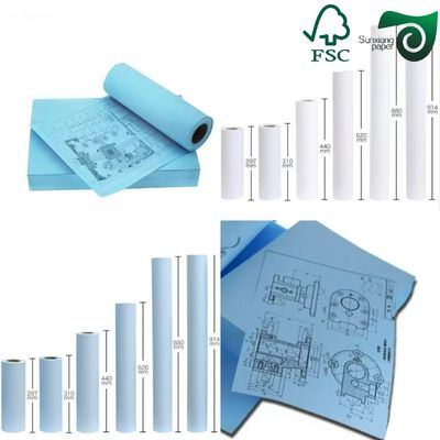 FSC Certified Blue Digital Engineering Drawing Paper 80gsm 20'' 24''  2 Inch Core