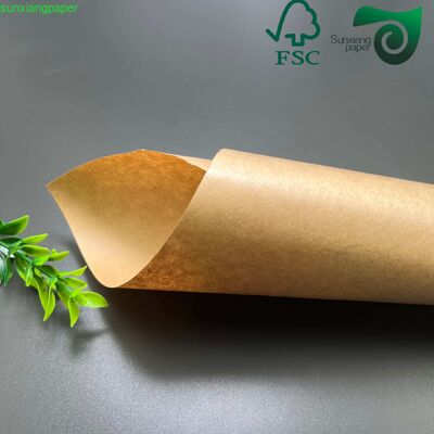 FSC 80gsm PE Coated Brown Kraft Paper Roll Food Grade Oilproof Packaging Paper