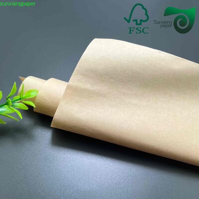 FSC 38gsm Brown Greaseproof Paper 100% Virgin Pulp Waxed Food Wrapping Paper