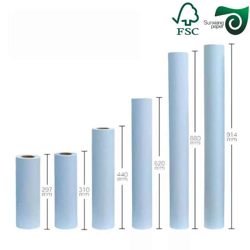 FSC Certified White Blue Coated CAD Plotter Rolls 80gsm 914mm 50m 5 Rolls Carton