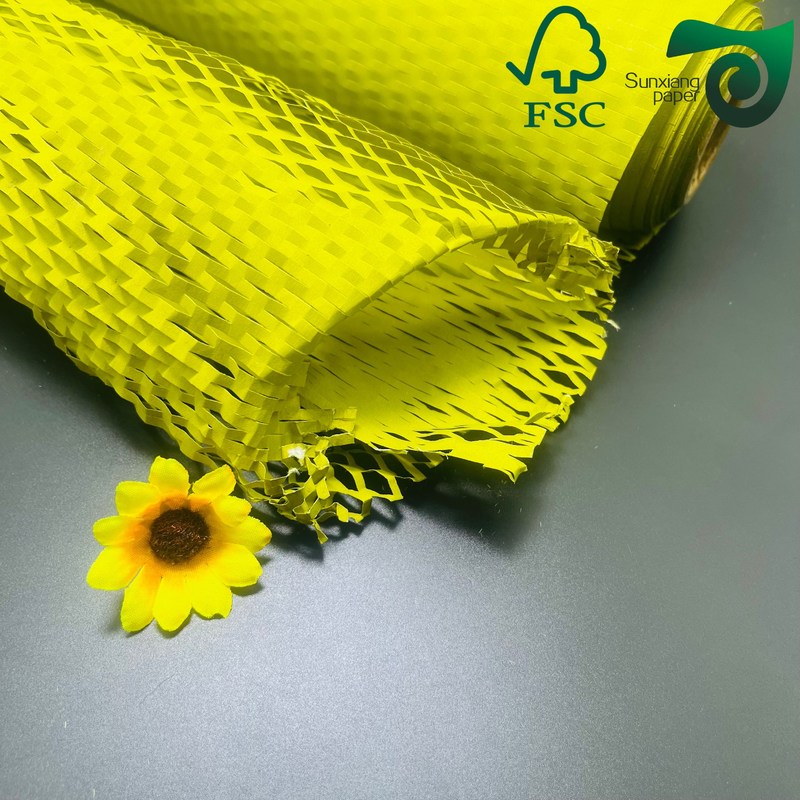 FSC 50gsm Yellow  Honeycomb Paper Wrap  Eco Friendly Cushioning For E Commerce Fragile Items