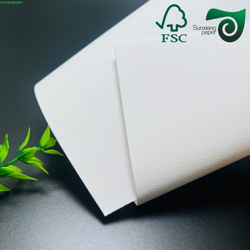400GSM Cloth Texture Embossed Paper FSC Premium White Cardstock For Luxury Gift Packaging